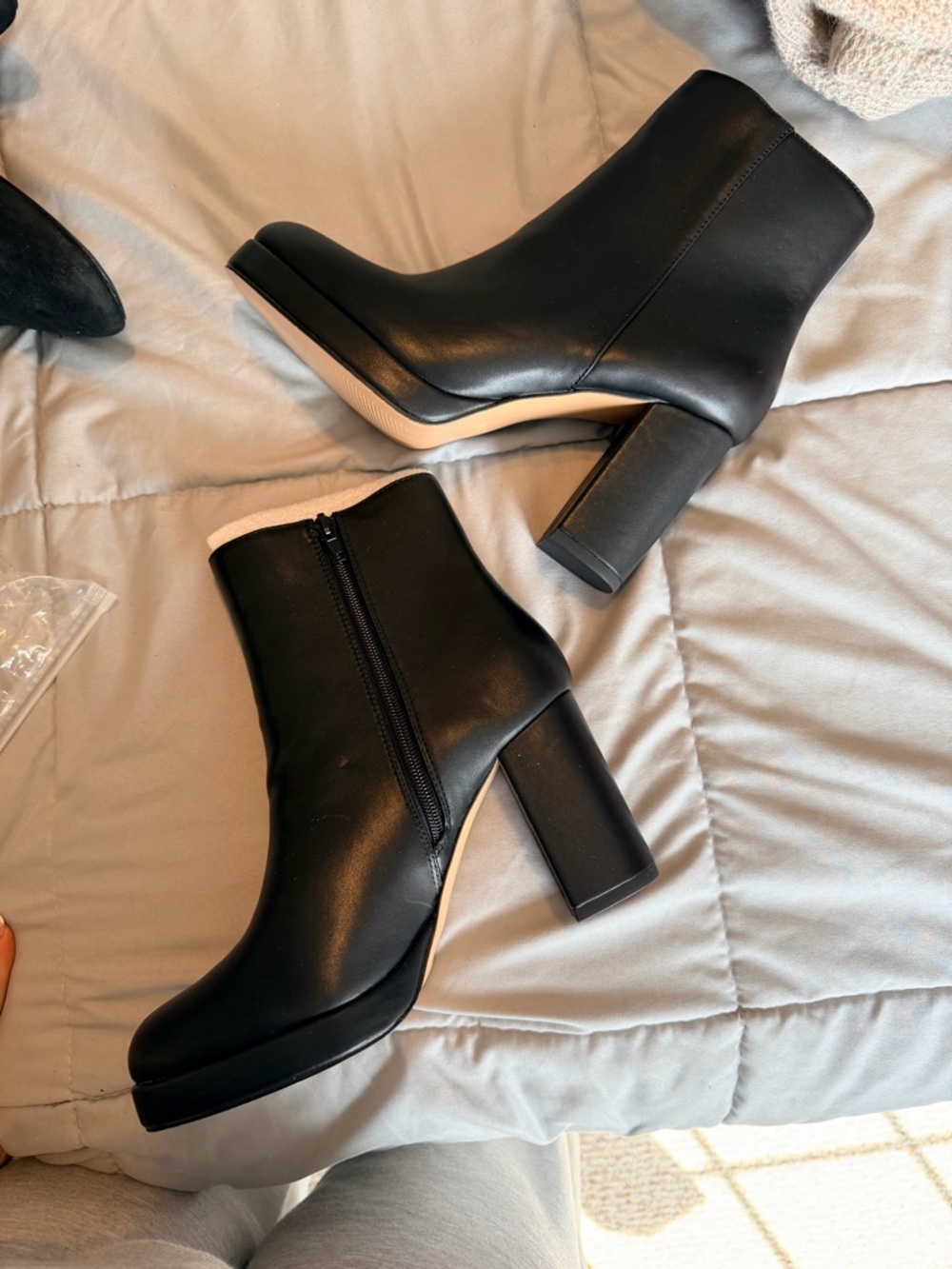 Black Ankle Platform Booties with Block Heel